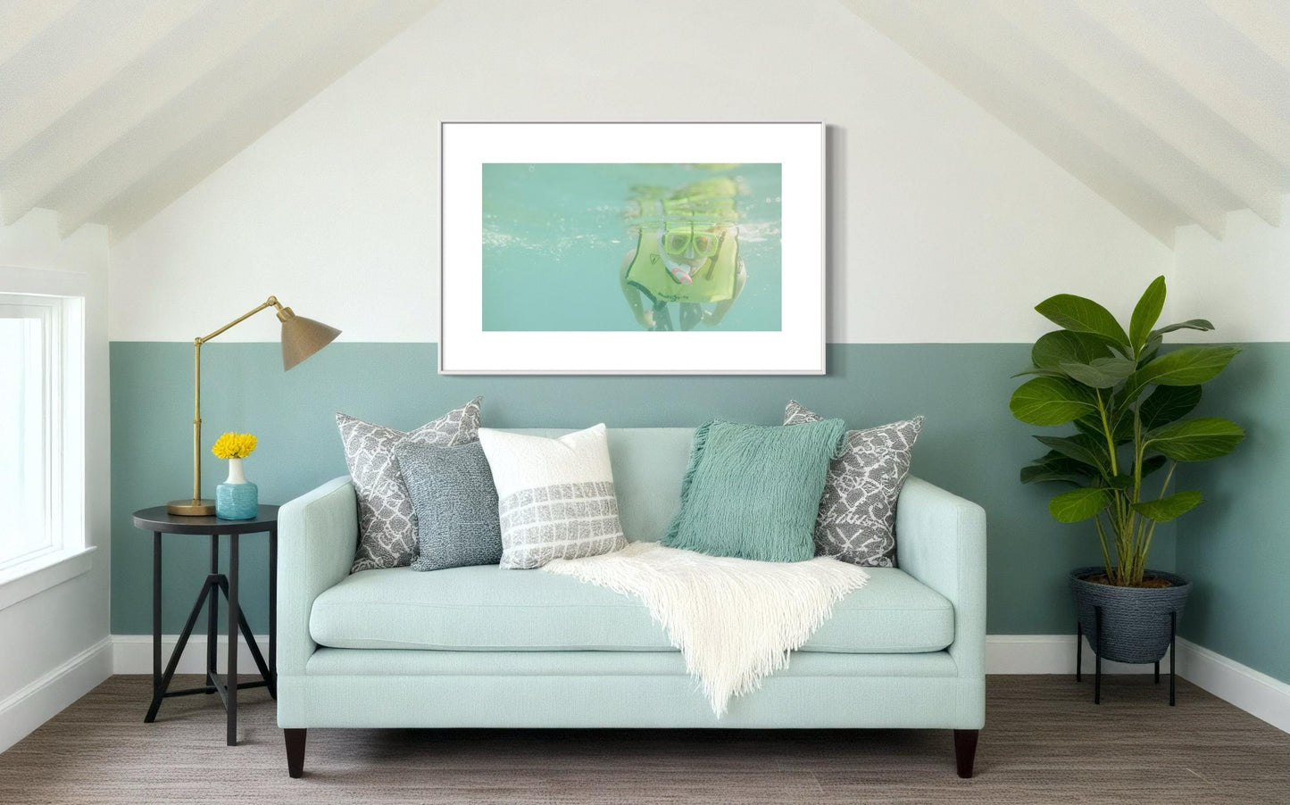 Underwater Snorkeling Wall Art  Funny Ocean Photography Print | Scuba Diver Bathroom Decor, Coastal Pool House Art, Gift for Beach Lovers