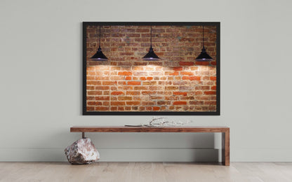 Personalized Wall Art Work for Room Decor - Unique Brick Wall Art with Three Hanging Lamps - Accent Photo Poster Art Print Wall Decor
