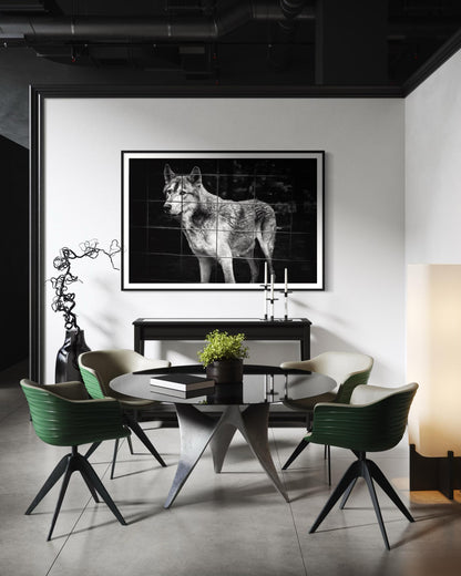 Fine Art Monochrome Wolf Photography Print | Black and White Wildlife Wall Art, Emotional Wolf Portrait, Rustic, Office, Masculine Decor