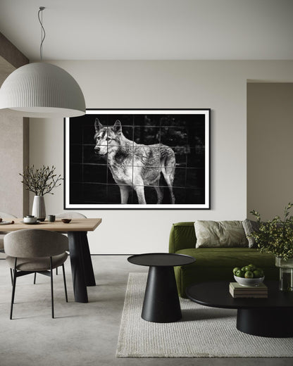Fine Art Monochrome Wolf Photography Print | Black and White Wildlife Wall Art, Emotional Wolf Portrait, Rustic, Office, Masculine Decor