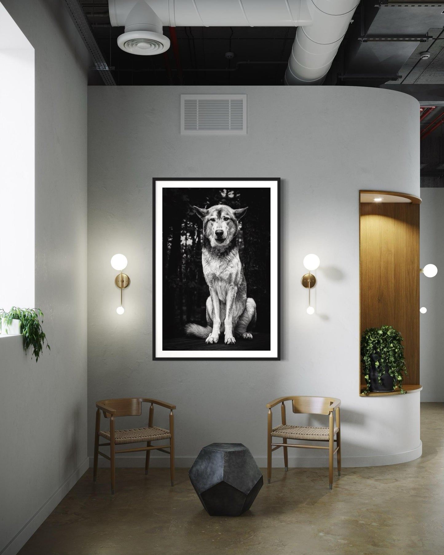 Fine Art Monochrome Wolf Portrait Print | Powerful Black and White Wall Art for Lodge, Cabin, or Masculine Spaces | Fine Art Wildlife Decor