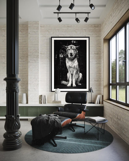 Fine Art Monochrome Wolf Portrait Print | Powerful Black and White Wall Art for Lodge, Cabin, or Masculine Spaces | Fine Art Wildlife Decor