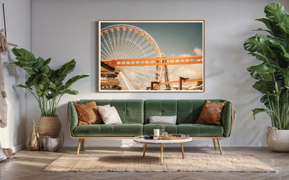 Fine Art Print - Ferris Wheel Wall Art, Amusement Park Photography, Rollercoaster Yellow Decor, art deco and bar room decor ideas