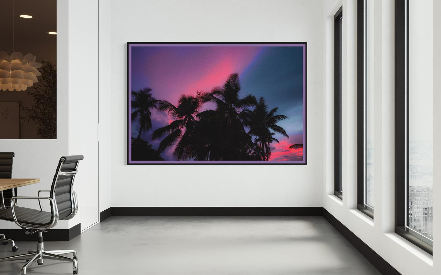 Fine Art Palm Tree Sunset Wall Art - Moody Pink Blue Sky Tropical Wall Art Print - Landscape Print Nature Wall Art for Living Room