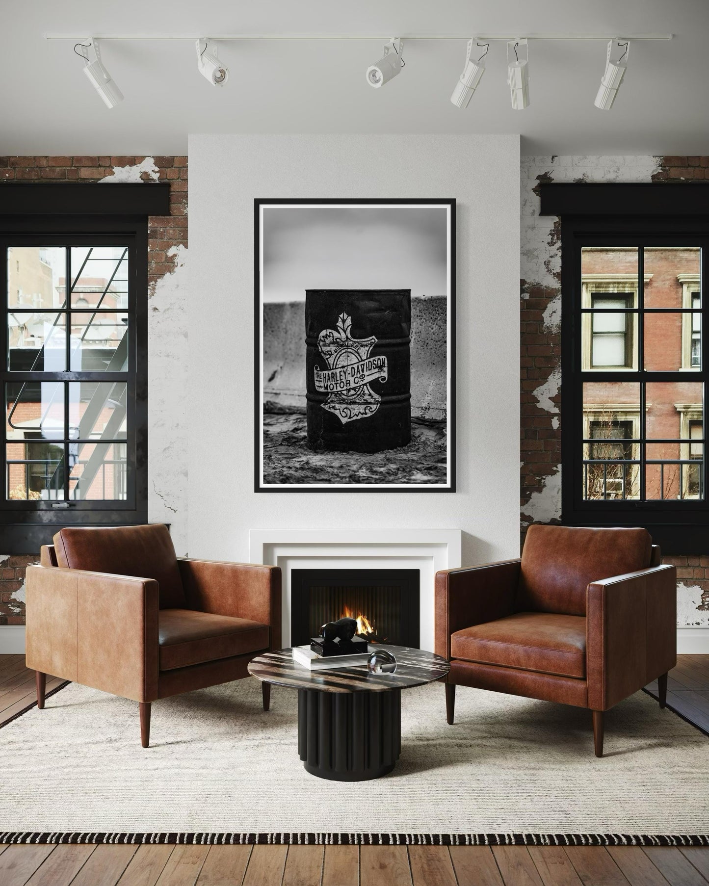 Fine Art Print - Harley Davidson Barrel Wall Art | Black & White Motorcycle Garage Decor | Photography Print for Biker Mancave Decor