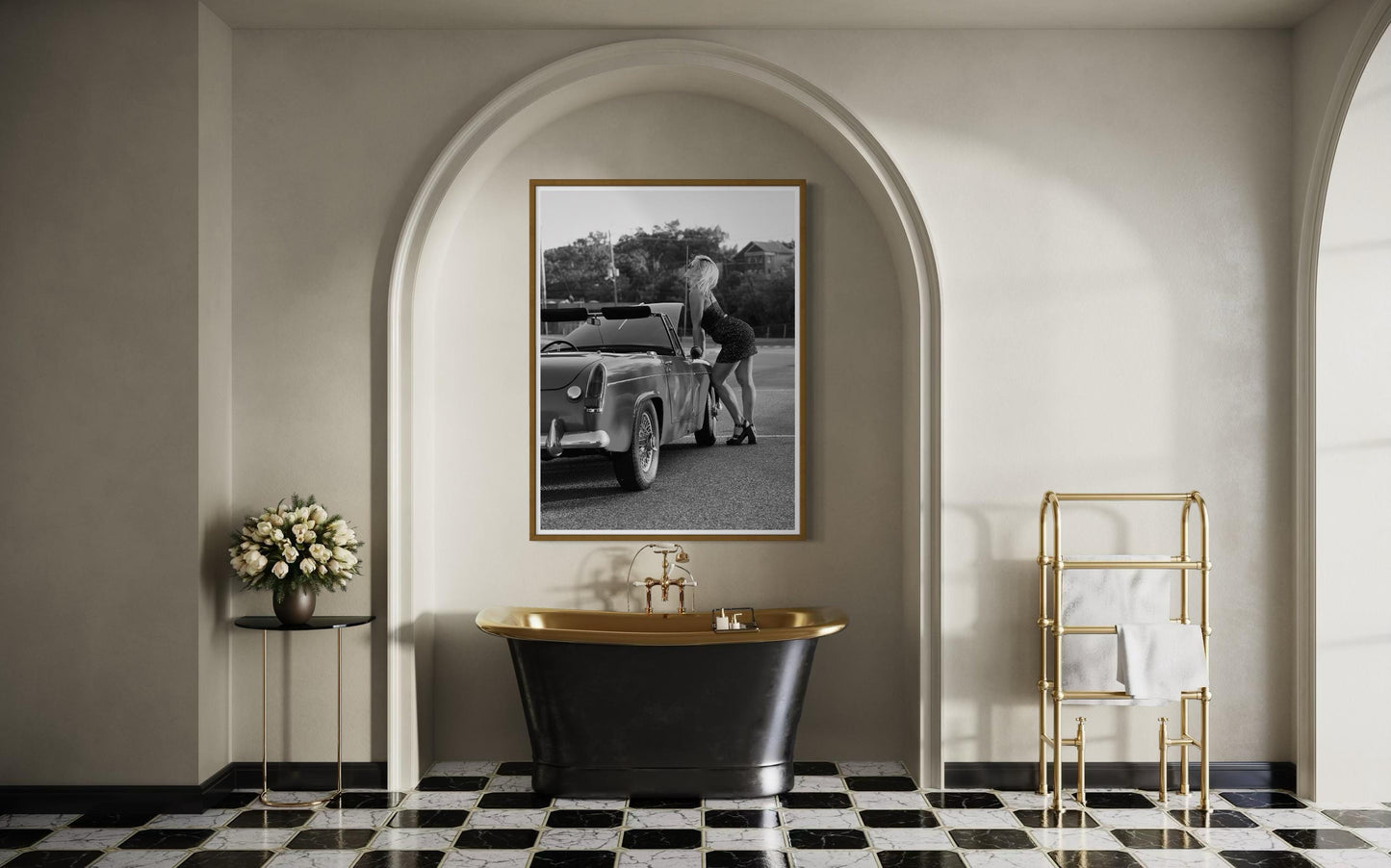 Fine Art Classic Car MG Midget Wall Art  Black & White Photography Print, Pin up Girl Decor, Home Accent Gift, gift for her, gift for him