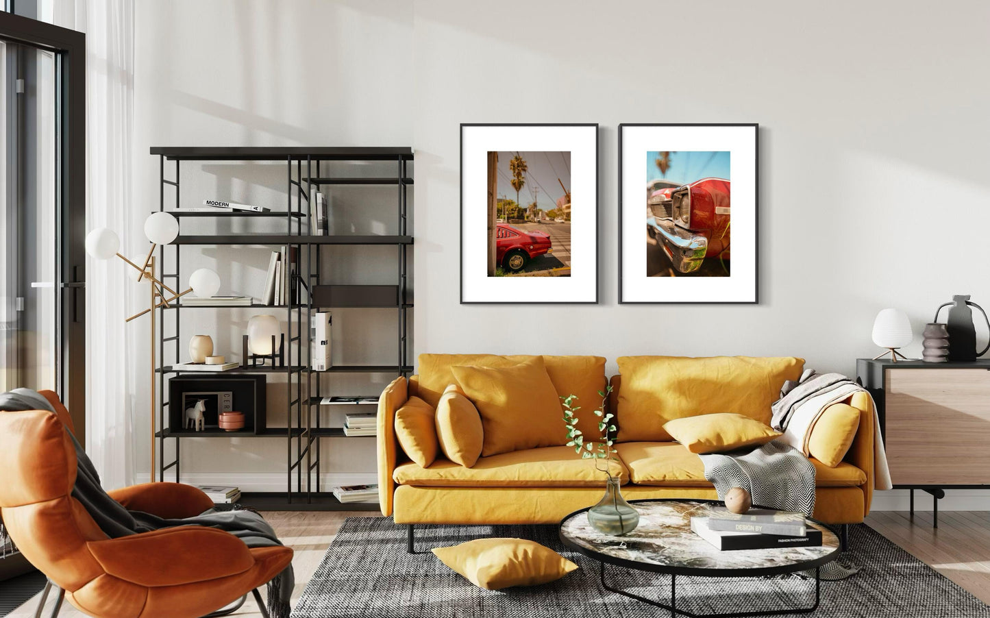 Classic Car Wall Art Set - 1960s Chevrolet Nova & Ford Mustang Pair - Muscle Car Poster for Living Room or Garage Decor