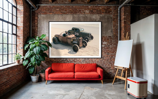 Fine Art Print - Hot Rod Beach Racing Wall Art | Vintage Car Photography Print for Garage or Mancave Decor, Father's Day gif,t Wall Hanging