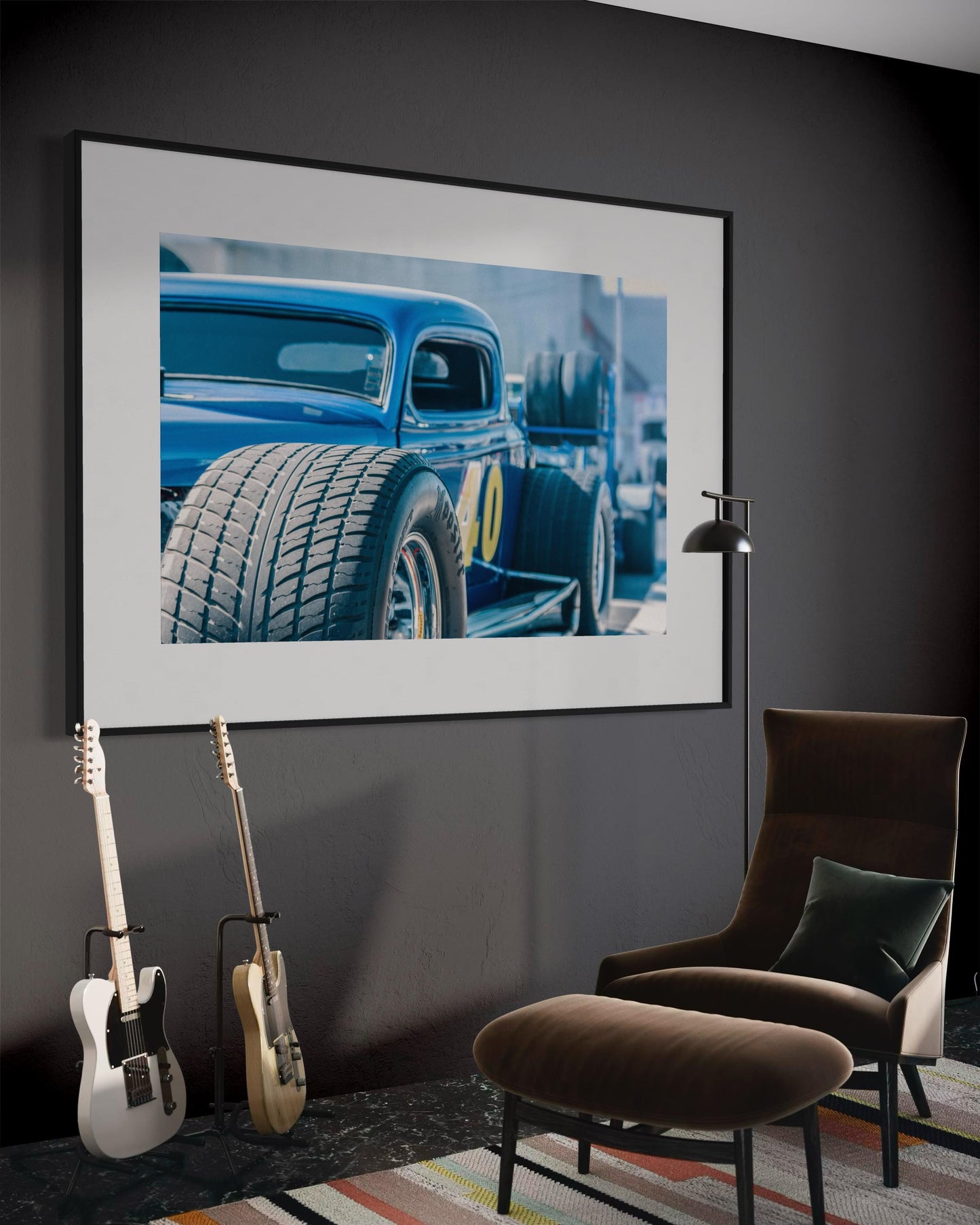 Fine Art Hoozier Wheels Hot Rod Photography Print  Blue Drag Racing Car Wall Art  Classic Muscle Car Garage Decor for man Cave, bar Poster