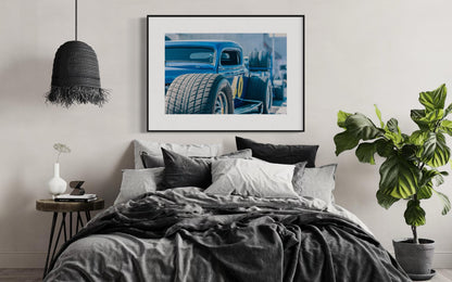 Fine Art Hoozier Wheels Hot Rod Photography Print  Blue Drag Racing Car Wall Art  Classic Muscle Car Garage Decor for man Cave, bar Poster