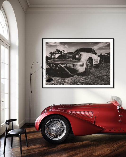 Fine Art Print - Overland Porsche 911 Rally | Black & White Offroad Car Photography | Gil Stunner | Housewarming gift, Wall Hanging Decor