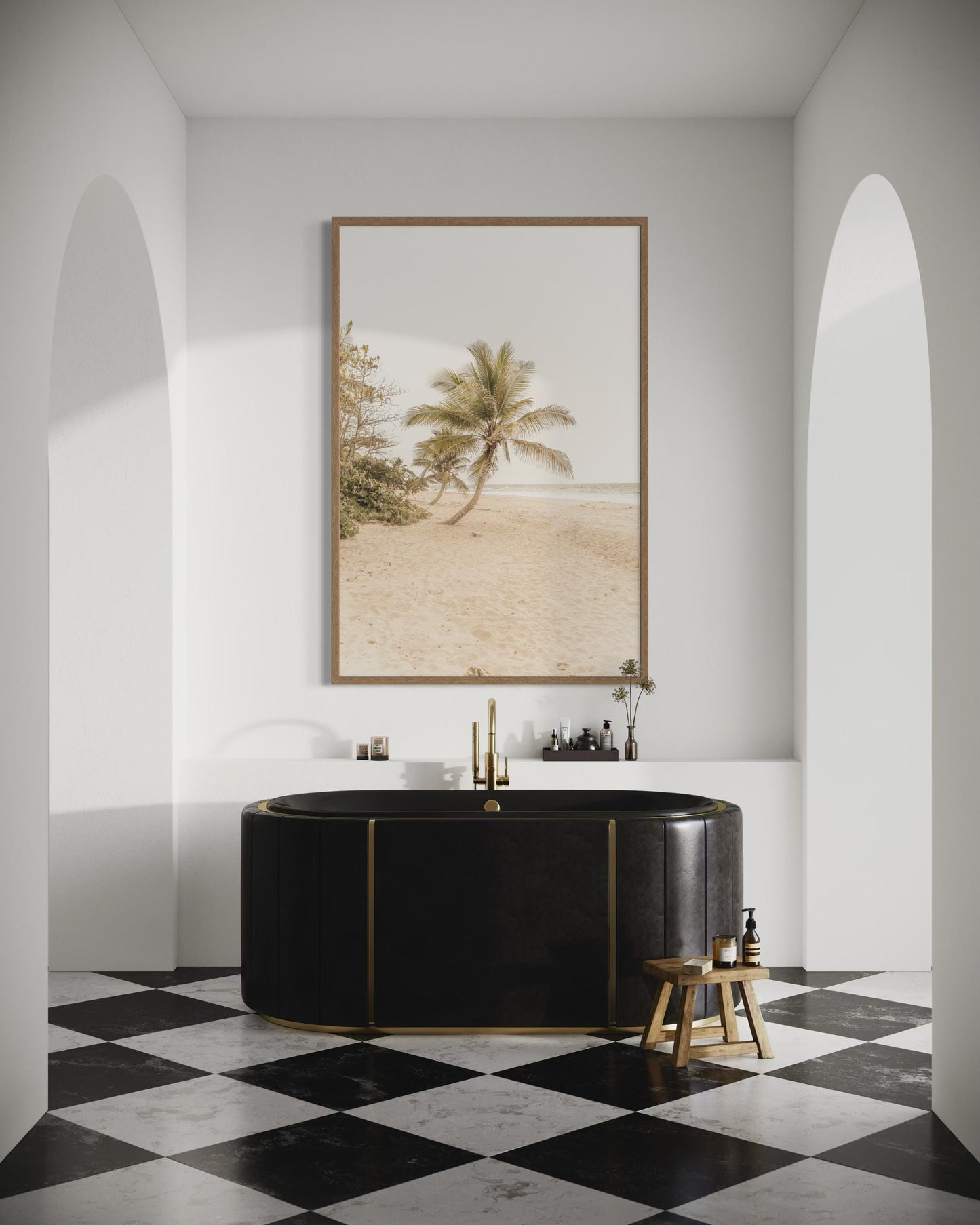 Fine Art Print - Minimalist Palm Tree Beach Wall Art | Coastal Photography by Gil Stunner | Tropical Neutral Decor for Bedroom, Bathroom