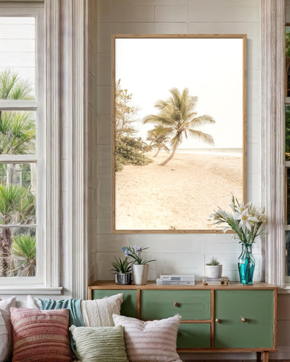 Fine Art Print - Minimalist Palm Tree Beach Wall Art | Coastal Photography by Gil Stunner | Tropical Neutral Decor for Bedroom, Bathroom