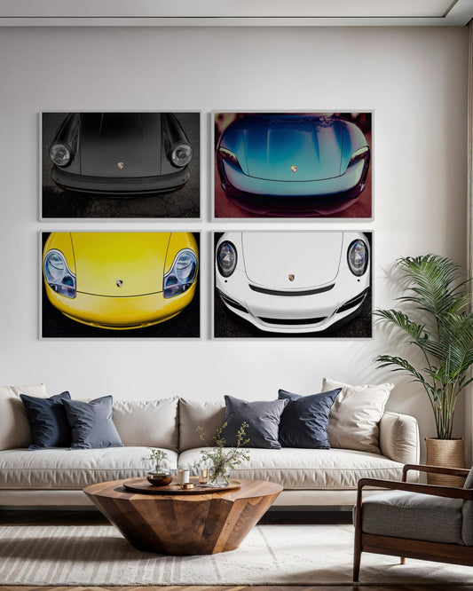 Fine Art Print - Set of 4 Porsche 911 Tycan Wall Art  Vintage, Classic Car extra large wall art, Gift, Office, Modern Decor, Gift for him