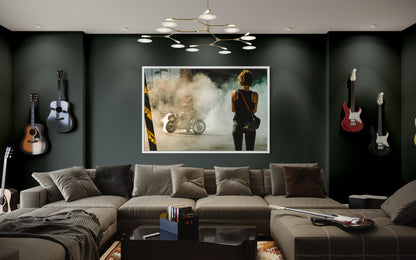 Motorcycle Burnout Street Photography Print - Brooklyn Urban Grit Wall Art by Gil Stunner - Cafe Racer, Biker Decor, Man Cave, Garage Vibes