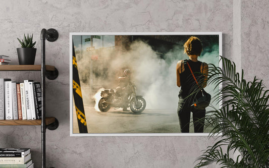 Motorcycle Burnout Street Photography Print - Brooklyn Urban Grit Wall Art by Gil Stunner - Cafe Racer, Biker Decor, Man Cave, Garage Vibes