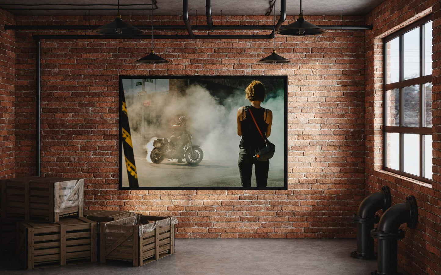 Motorcycle Burnout Street Photography Print - Brooklyn Urban Grit Wall Art by Gil Stunner - Cafe Racer, Biker Decor, Man Cave, Garage Vibes