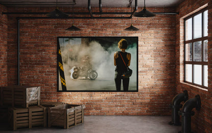 Motorcycle Burnout Street Photography Print - Brooklyn Urban Grit Wall Art by Gil Stunner - Cafe Racer, Biker Decor, Man Cave, Garage Vibes