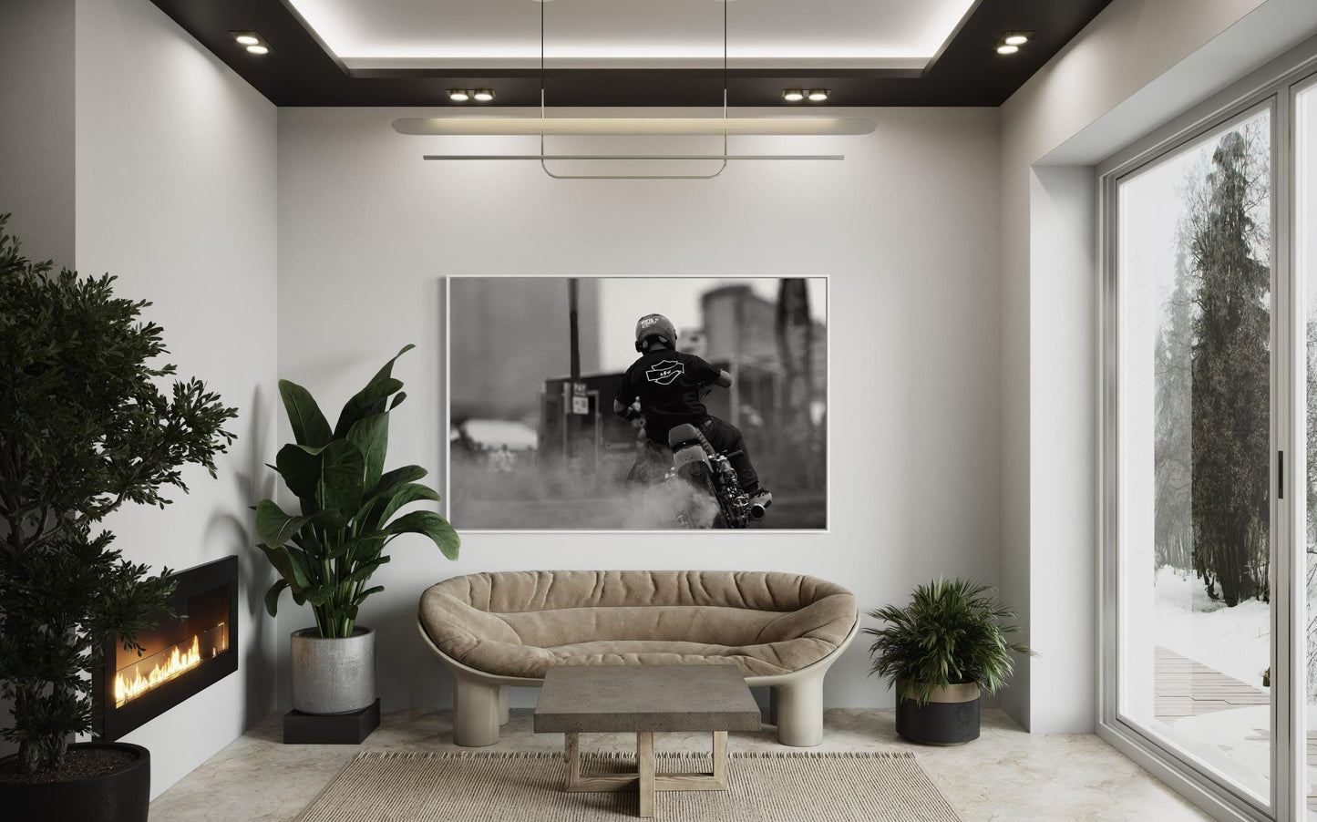 How You Doin! Motorcycle Burnout - Black and White Fine Art Print  - Smoking Tire - Cafe Racer, Biker Decor, Man Cave, Garage Vibes