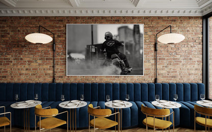 How You Doin! Motorcycle Burnout - Black and White Fine Art Print  - Smoking Tire - Cafe Racer, Biker Decor, Man Cave, Garage Vibes