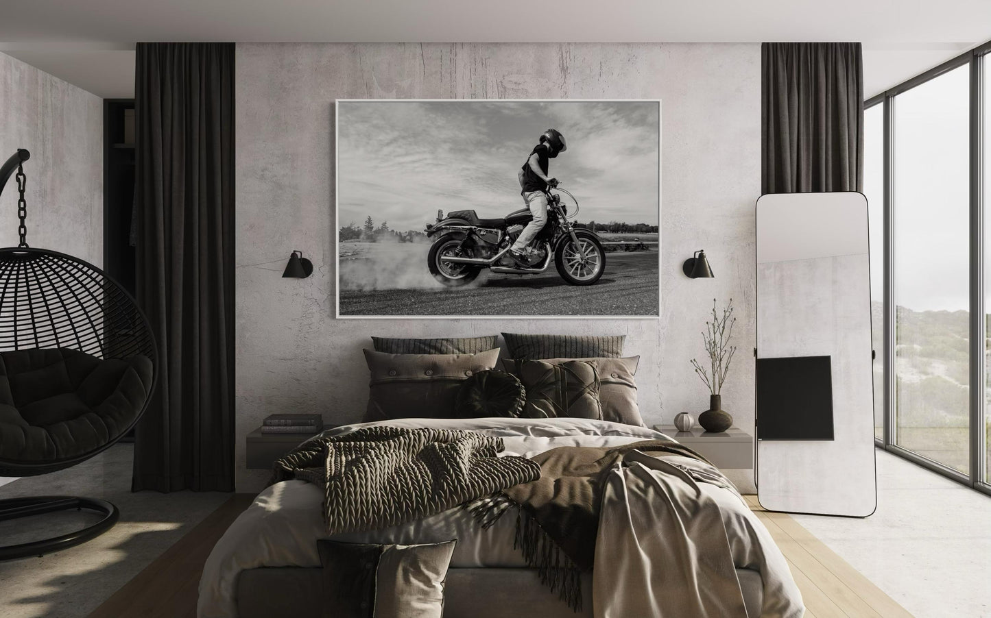 Fine Art Print - Motorcycle Burnout Wall Art - Black and White Poster, Smoking Tire, Cafe Racer, Biker, Man Cave, gifts for him Decor