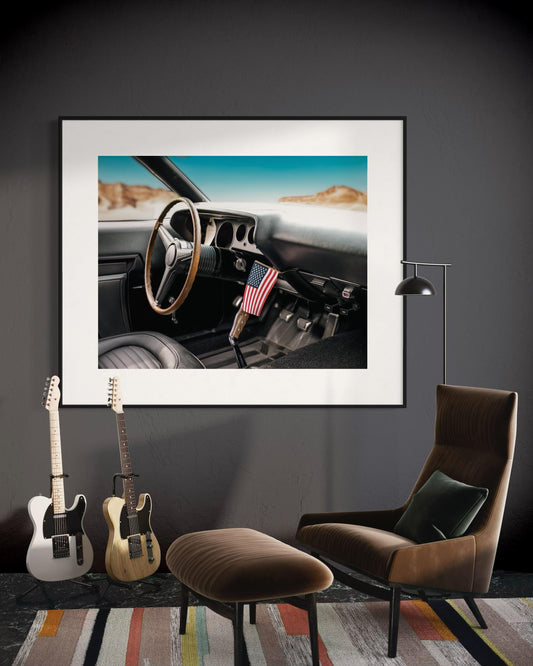 1970 Dodge Challenger Interior Wall Art | American Flag | Patriot Muscle Car Photography | Americana Decor | 4th of July Americana Decor