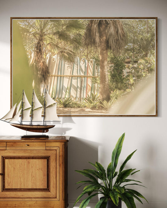 Fine Art Print - Surfboard Rack Print | Coastal Surf Shack Photography by Gil Stunner | Neutral Beach House Wall Art, Boho Home Decor