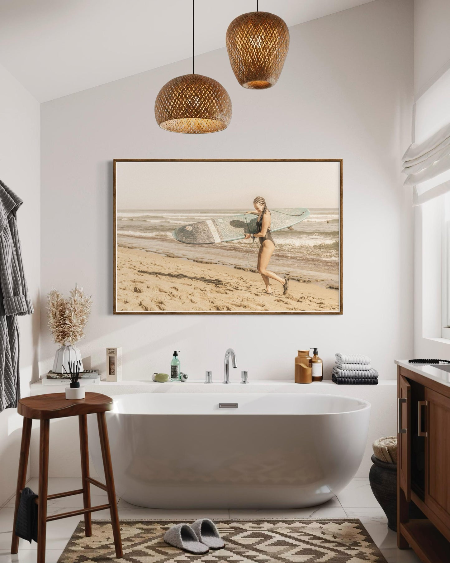 Fine Art Surf Print - Surfer Girl Longboard Lifestyle Beach House -  Print Photography by Gil Stunner, Home Wall Decor, Rustic Decor