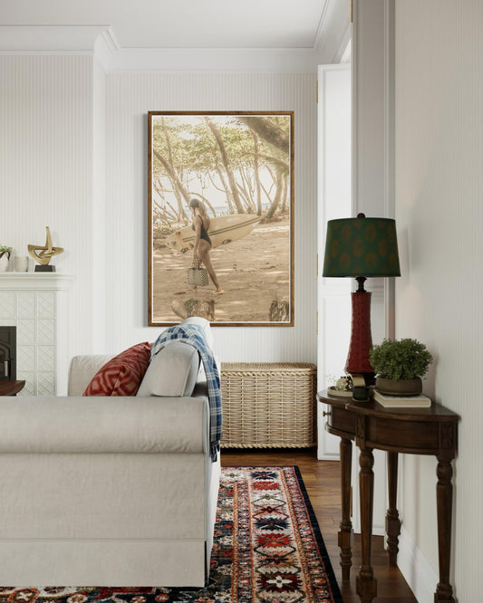 Surfer Girl Lifestyle Beach House Wall Art -Photography Art Print for Home Wall Decor -Modern Landscape Beach Wall Art for Living Room Decor