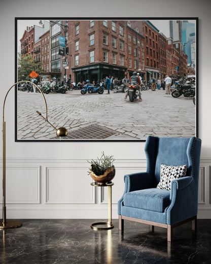 Fine Art Print - Whiskey Bourbon Rye - Wall Street Soho Motorcycle Bar Scene | New York City by Gil Stunner,  Coffee Shop, Garage, Bar Decor