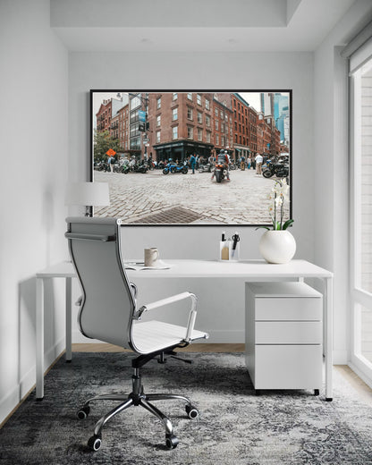 Fine Art Print - Whiskey Bourbon Rye - Wall Street Soho Motorcycle Bar Scene | New York City by Gil Stunner,  Coffee Shop, Garage, Bar Decor