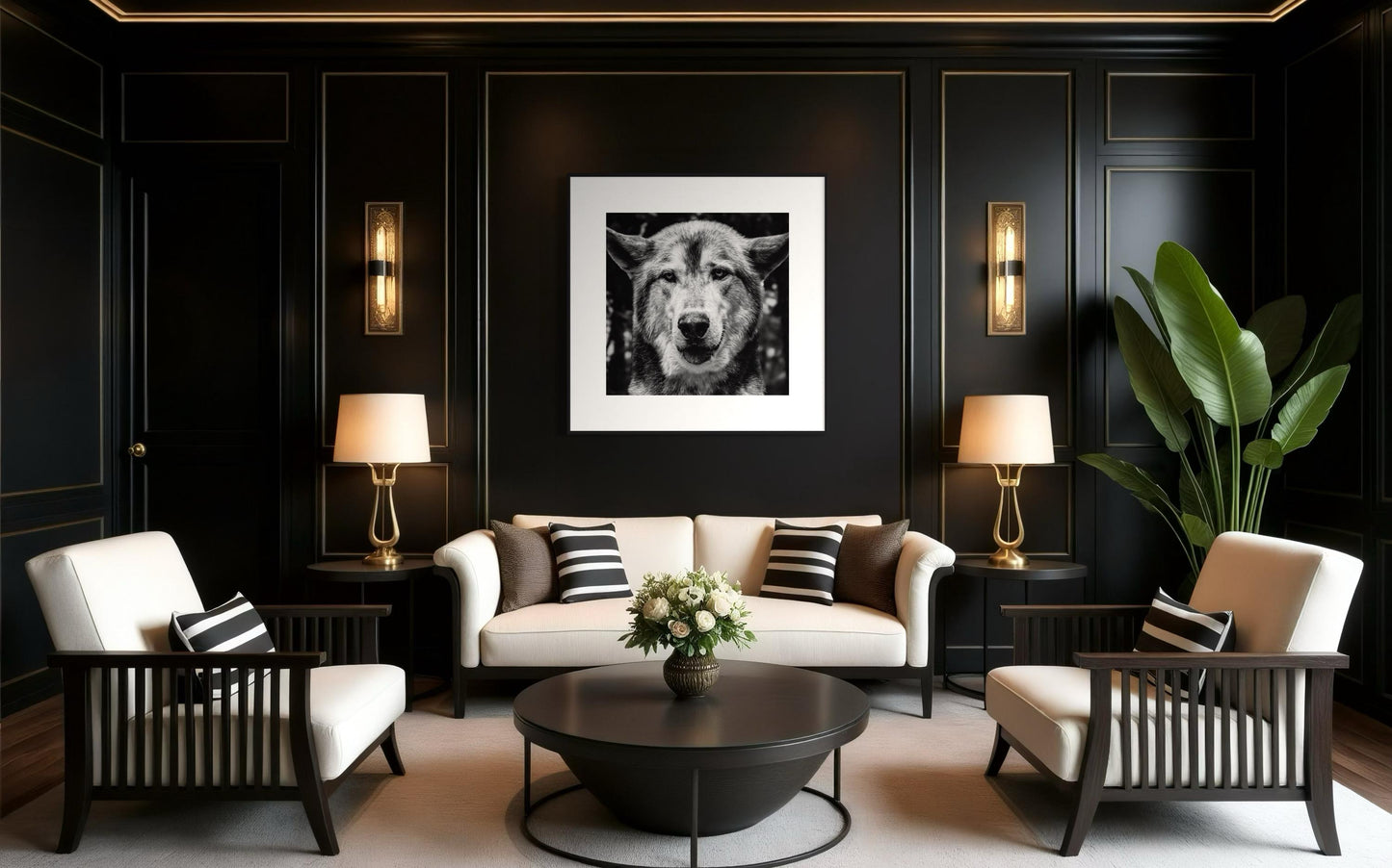 Fine Art Print - Monochrome Wolf Portrait | Bold Statement Wall Art |  Office, Bar, Rustic Lodge Decor | Masculine, Wildlife Lovers Gift
