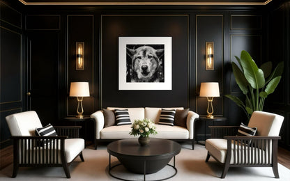 Fine Art Print - Monochrome Wolf Portrait | Bold Statement Wall Art |  Office, Bar, Rustic Lodge Decor | Masculine, Wildlife Lovers Gift