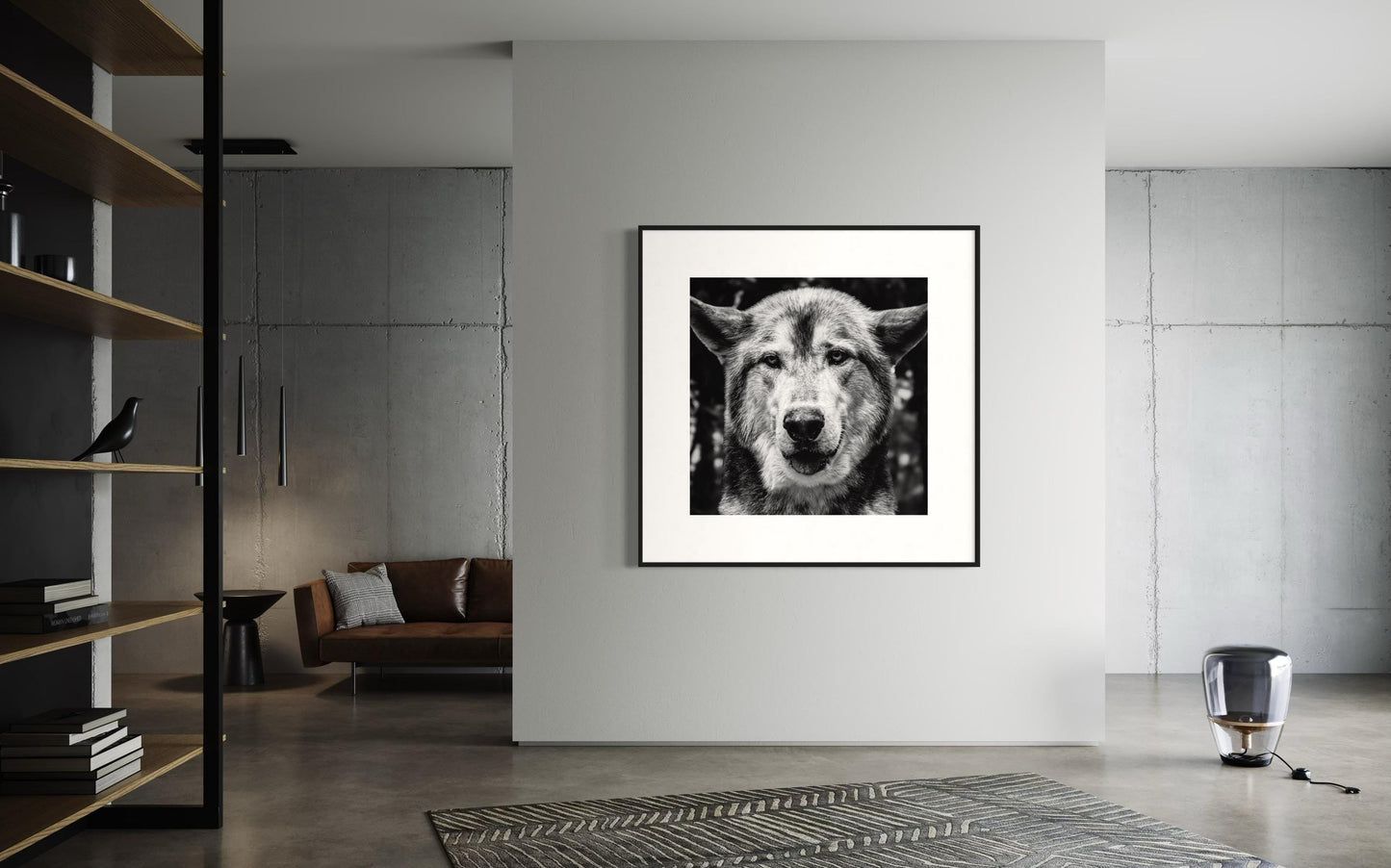 Fine Art Print - Monochrome Wolf Portrait | Bold Statement Wall Art |  Office, Bar, Rustic Lodge Decor | Masculine, Wildlife Lovers Gift
