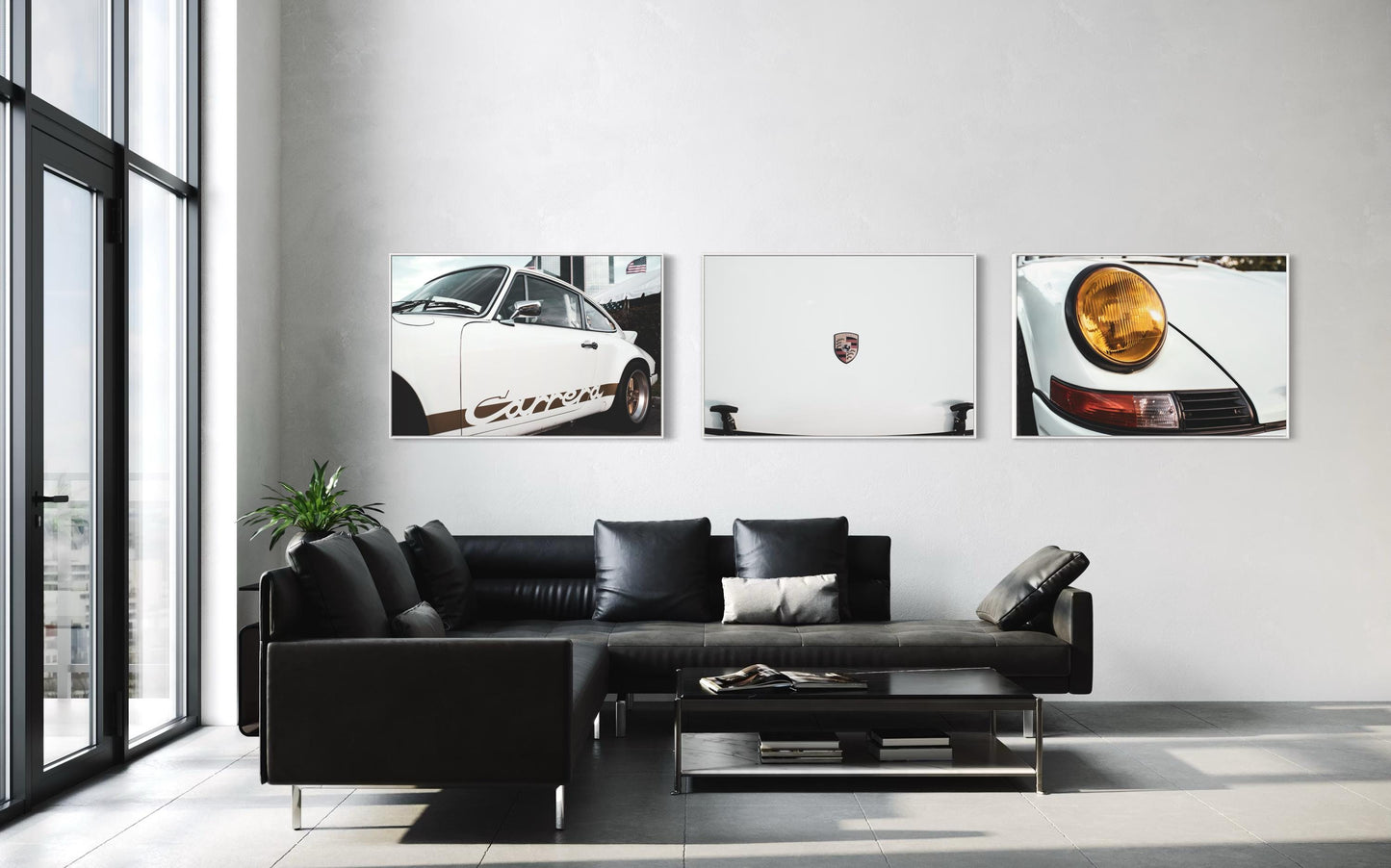 Classic Porsche Carrera Eminent: Artistic Close-Up with American Flag Backdrop - Poster 1/3 Minimalist Retro Art Poster print