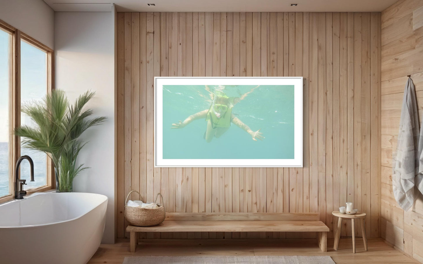 Floating Snorkeler Print  Funny Underwater Poster | Tropical Bathroom Decor, Beach House Wall Art, Housewarming Gift