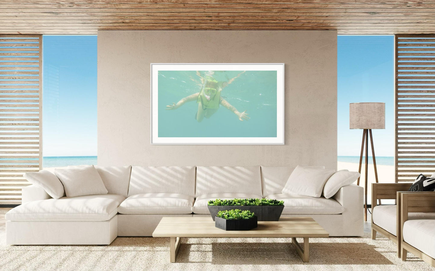 Floating Snorkeler Print  Funny Underwater Poster | Tropical Bathroom Decor, Beach House Wall Art, Housewarming Gift