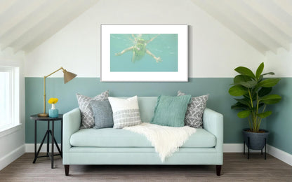 Floating Snorkeler Print  Funny Underwater Poster | Tropical Bathroom Decor, Beach House Wall Art, Housewarming Gift