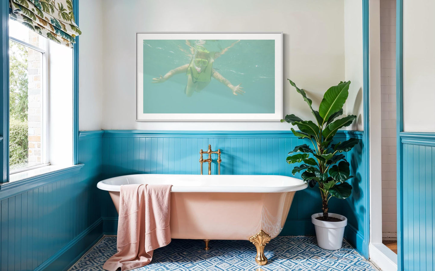 Floating Snorkeler Print  Funny Underwater Poster | Tropical Bathroom Decor, Beach House Wall Art, Housewarming Gift