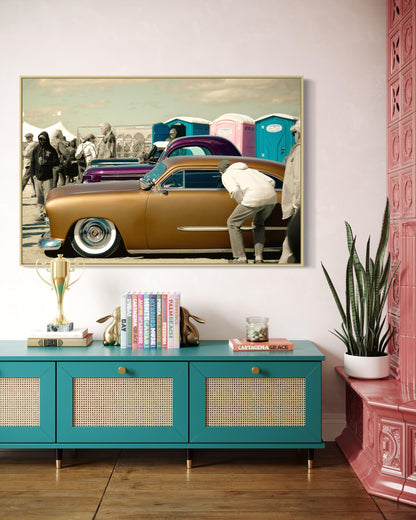 Fine Art 1950 Ford Kustom Coupe Print  Gold Pink Car Photography Print | Hot Rod Wall Art, Classic Car Decor, Beach Auto Show Poster