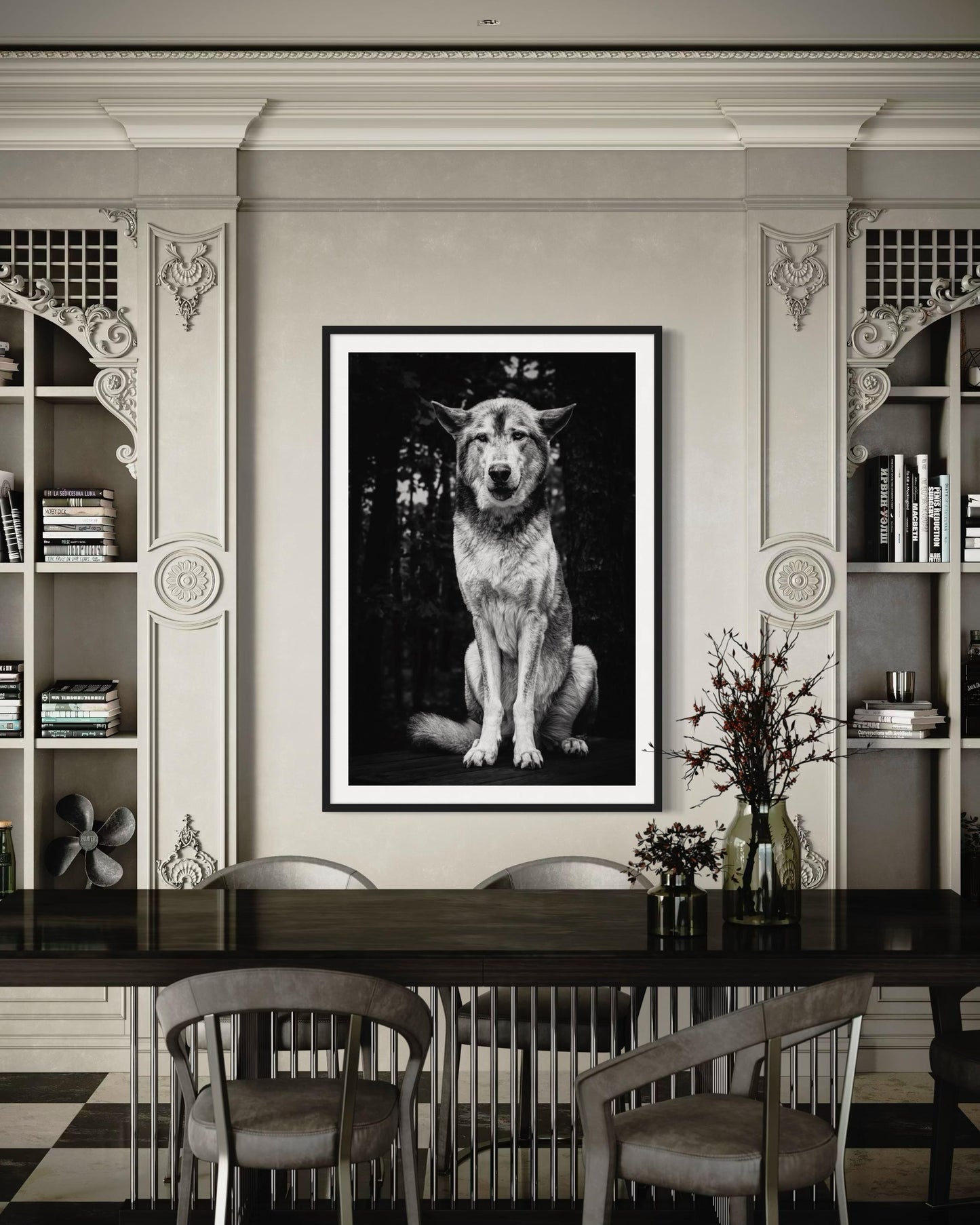 Fine Art Monochrome Wolf Portrait Print | Powerful Black and White Wall Art for Lodge, Cabin, or Masculine Spaces | Fine Art Wildlife Decor