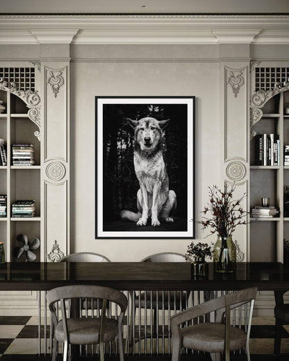 Fine Art Monochrome Wolf Portrait Print | Powerful Black and White Wall Art for Lodge, Cabin, or Masculine Spaces | Fine Art Wildlife Decor
