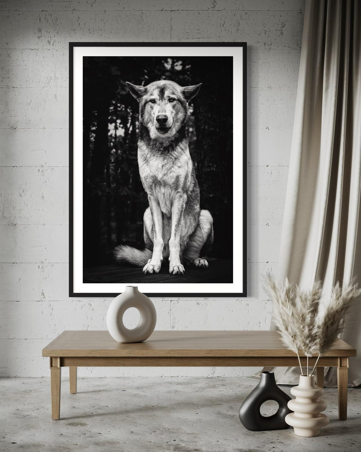 Fine Art Monochrome Wolf Portrait Print | Powerful Black and White Wall Art for Lodge, Cabin, or Masculine Spaces | Fine Art Wildlife Decor