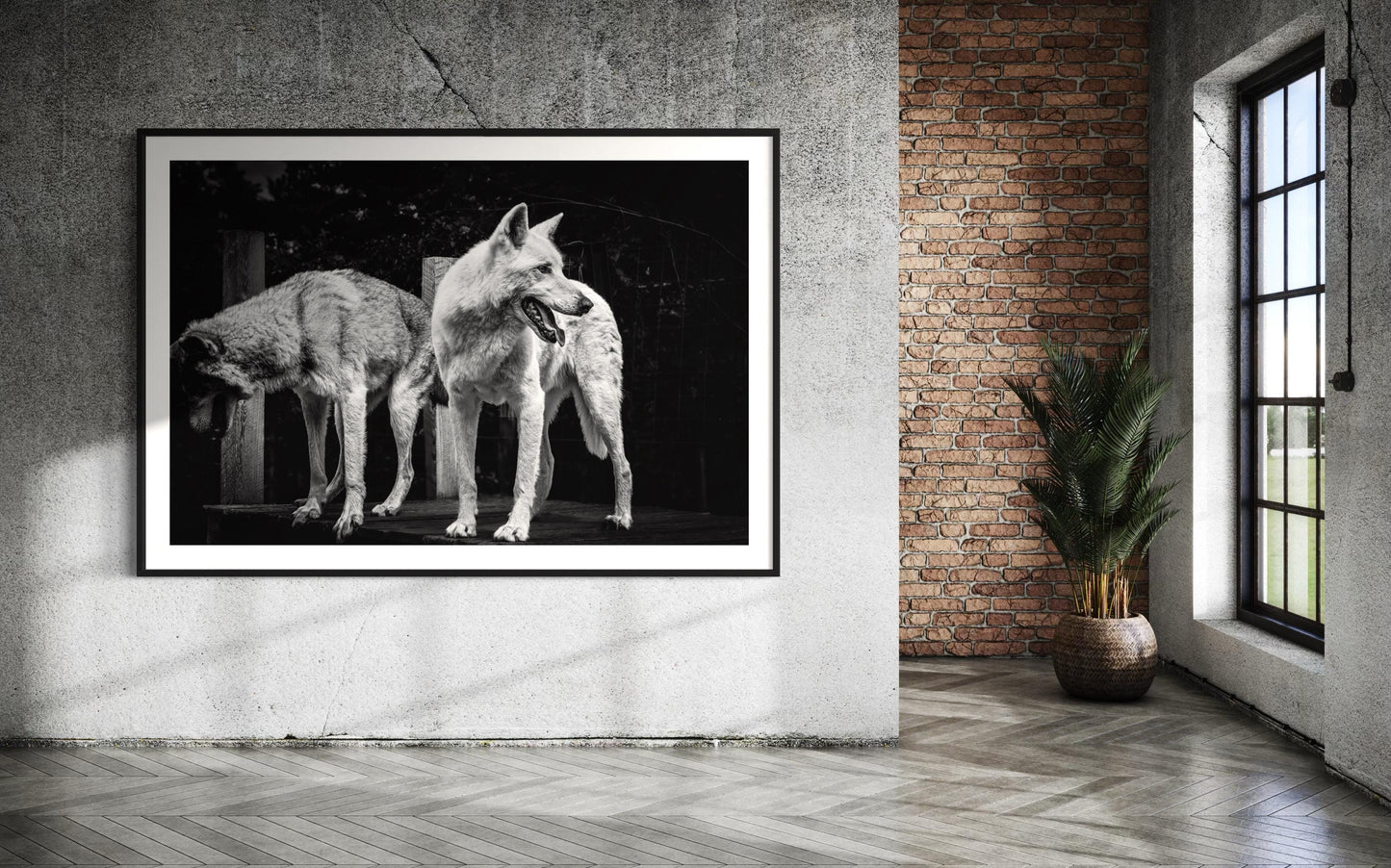 Fine Art Print - Black and White Wolf Duo Wall Art | Wildlife Print for Rustic Decor, Modern Lodge, Man Cave Room | Gil Stunner Art