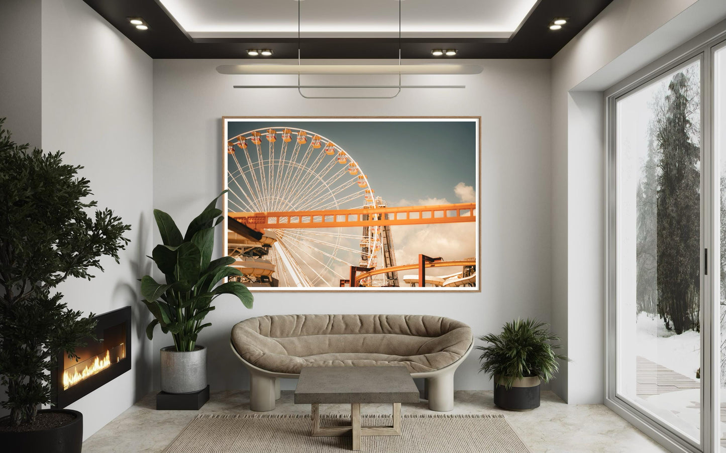 Fine Art Print - Ferris Wheel Wall Art, Amusement Park Photography, Rollercoaster Yellow Decor, art deco and bar room decor ideas