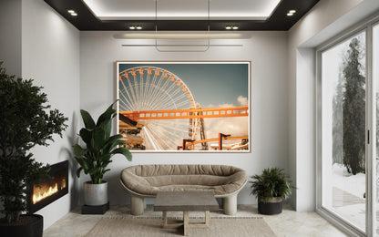 Fine Art Print - Ferris Wheel Wall Art, Amusement Park Photography, Rollercoaster Yellow Decor, art deco and bar room decor ideas