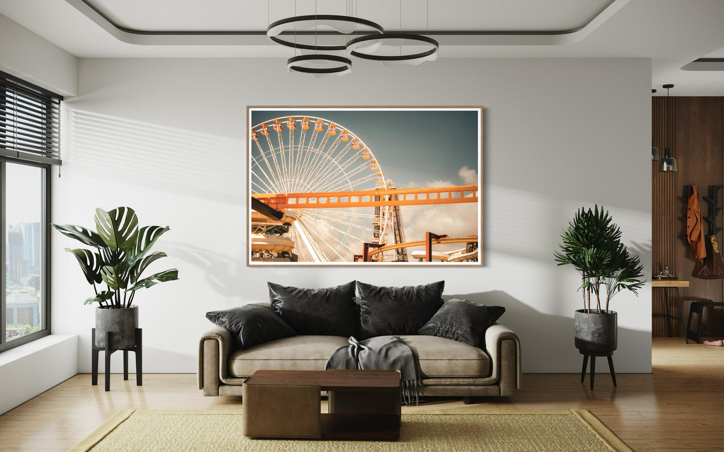 Fine Art Print - Ferris Wheel Wall Art, Amusement Park Photography, Rollercoaster Yellow Decor, art deco and bar room decor ideas