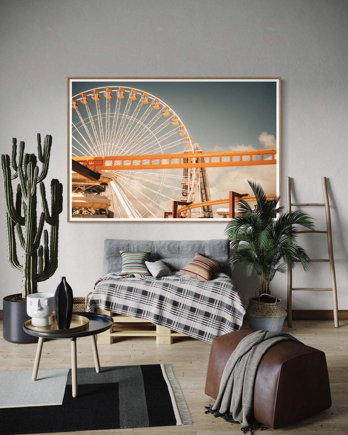 Fine Art Print - Ferris Wheel Wall Art, Amusement Park Photography, Rollercoaster Yellow Decor, art deco and bar room decor ideas