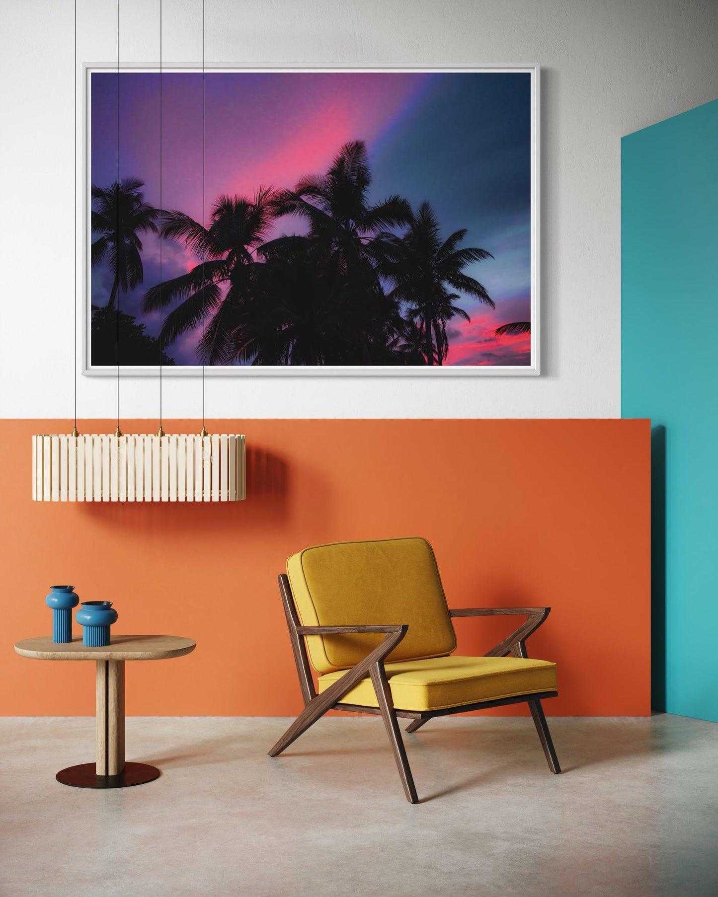 Fine Art Palm Tree Sunset Wall Art - Moody Pink Blue Sky Tropical Wall Art Print - Landscape Print Nature Wall Art for Living Room