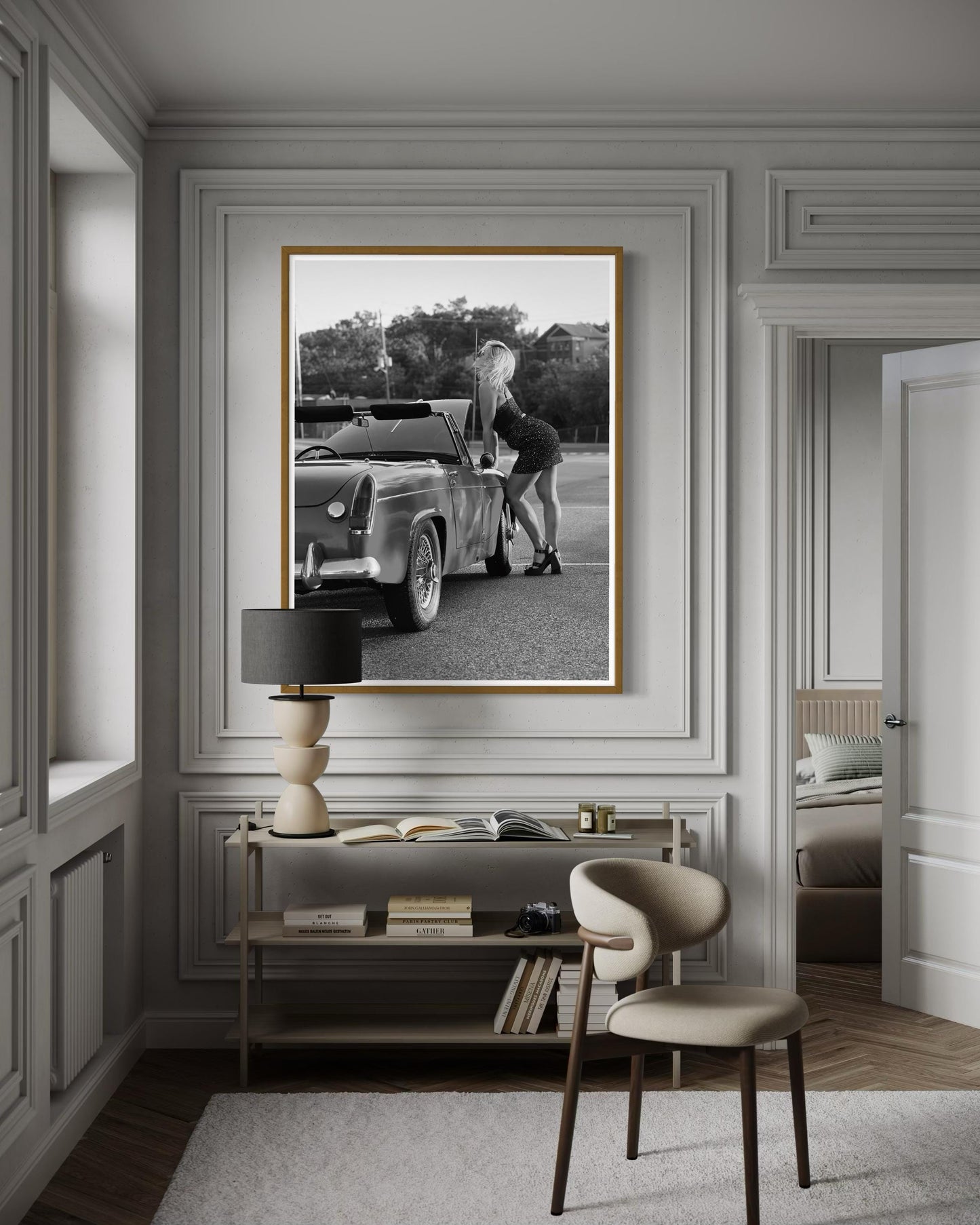 Fine Art Classic Car MG Midget Wall Art  Black & White Photography Print, Pin up Girl Decor, Home Accent Gift, gift for her, gift for him